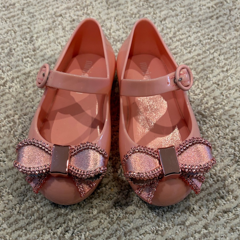 Mini Melissa Pink Glitter Bow Dress Shoes